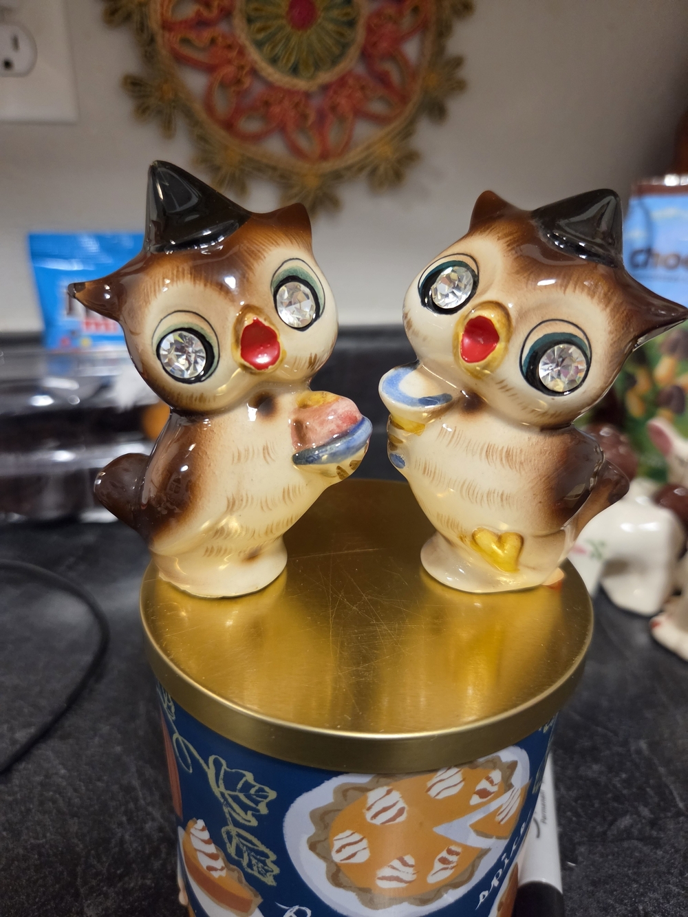 Vintage Owl Salt and Pepper Shakers - Brown Cream